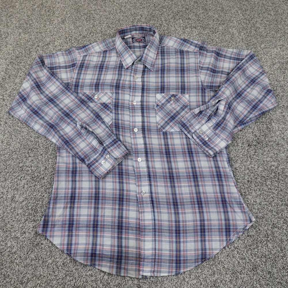 VTG Levis Shirt Mens XL Blue White Long Sleeve Button Up Western USA 70s 80s